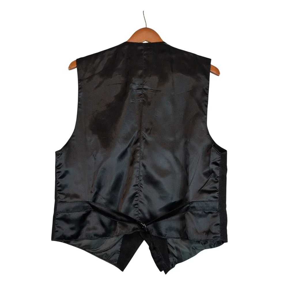 Vintage IOU Black Suede Leather Vest Mens Md 4 Button Cinch Back Western Goth